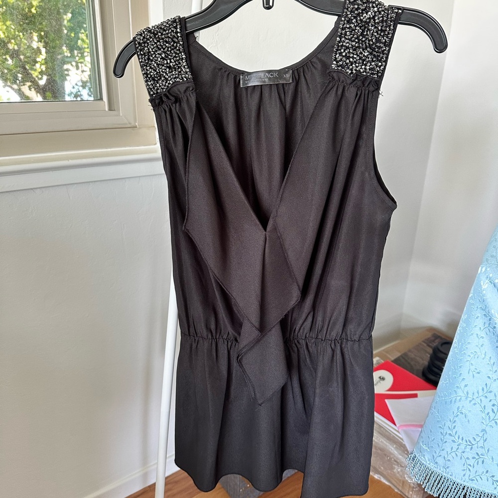LIKEW NEW Vintage Metropark Black Beaded Draped Blouse Size XS
